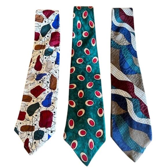 Vintage Hardy Amies All Silk Ties – Set of 3  Classic 1990s Patterns - Picture 1 of 5